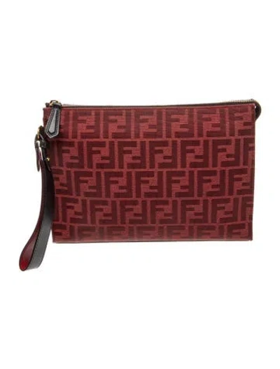Pre-owned Fendi Zucca Ff Portfolio In Burgundy