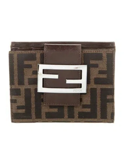 Pre-owned Fendi Zucca Ff Printed Compact Wallet In Brown