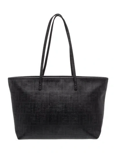 Pre-owned Fendi Zucca Ff Roll Tote In Black