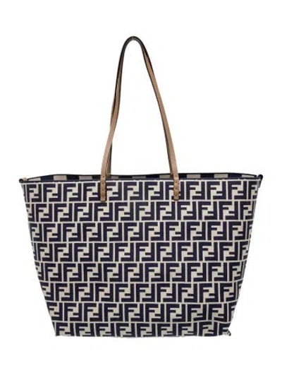 Pre-owned Fendi Zucca Ff Roll Tote In Blue