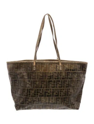 Pre-owned Fendi Zucca Ff Roll Tote In Brown