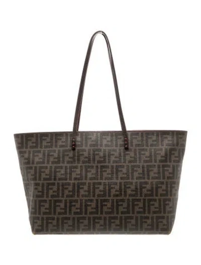 Pre-owned Fendi Zucca Ff Roll Tote In Brown