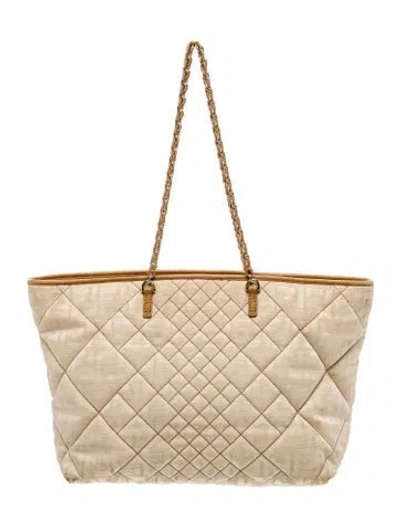 Pre-owned Fendi Zucca Ff Roll Tote In Neutral