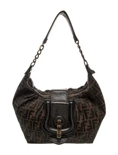 Pre-owned Fendi Zucca Ff Shoulder Bag Vintage In Brown