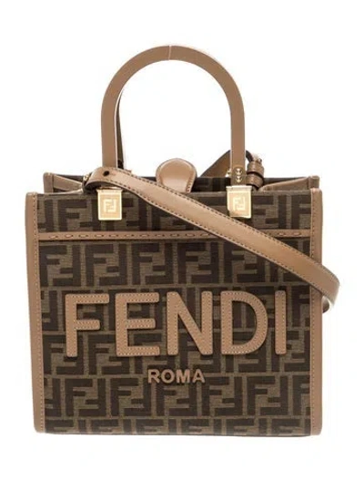 Pre-owned Fendi Zucca Ff Sunshine Small In Brown