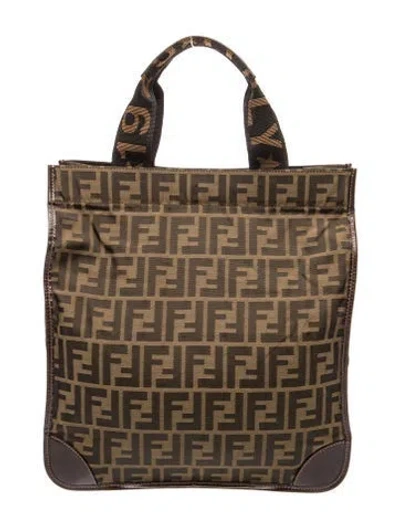 Pre-owned Fendi Zucca Ff Top Handle Bag In Brown