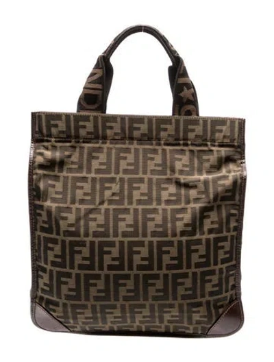 Pre-owned Fendi Zucca Ff Top Handle Bag In Brown