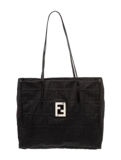 Pre-owned Fendi Zucca Ff Top Handle Bag Vintage In Black