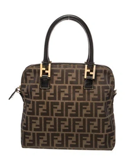 Pre-owned Fendi Zucca Ff Top Handle Bag Vintage In Brown