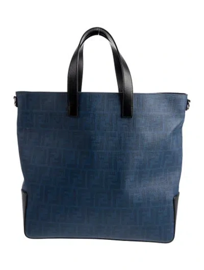 Pre-owned Fendi Zucca Ff Tote In Blue