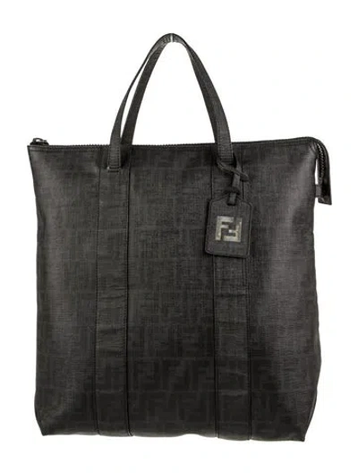 Pre-owned Fendi Zucca Ff Tote Vintage In Black