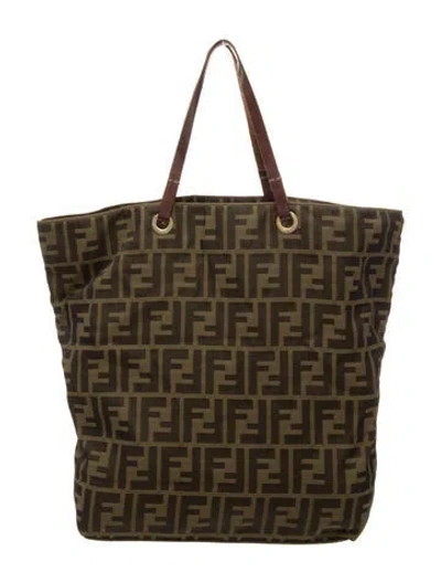 Pre-owned Fendi Zucca Ff Tote Vintage In Brown