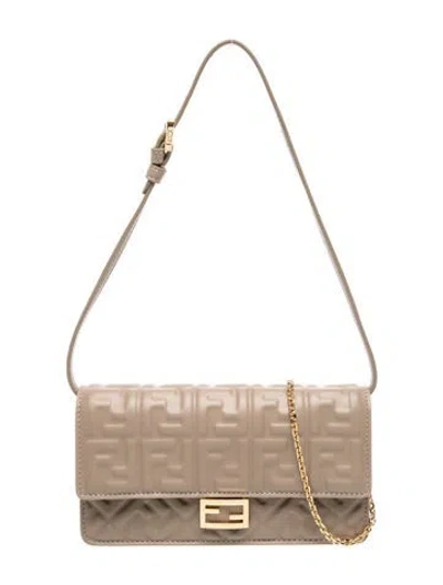 Pre-owned Fendi Zucca Ff Tube Wallet On Chain 2026 In Neutrals