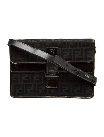 Pre-owned Fendi Zucca Ff Vintage Ff Logo Shoulder Bag In Black