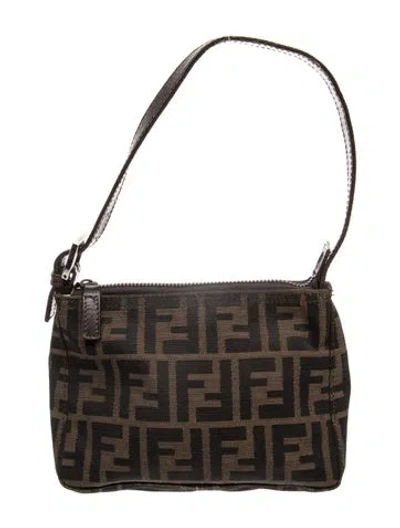 Pre-owned Fendi Zucca Ff Vintage Zucca Mini Pouch In Brown