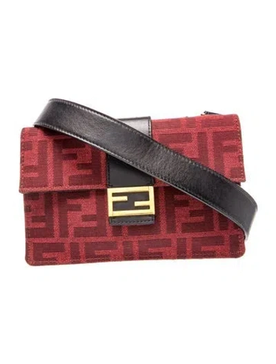 Pre-owned Fendi Zucca Ff Zucca Canvas Convertible Baguette Pouch Small In Red