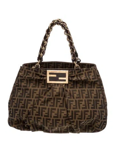 Pre-owned Fendi Zucca Ff Zucca Canvas Mia Tote Bag In Brown