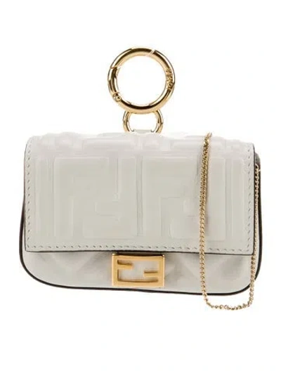 Pre-owned Fendi Zucca Ff Zucca Ff Nano Baguette Nano In White