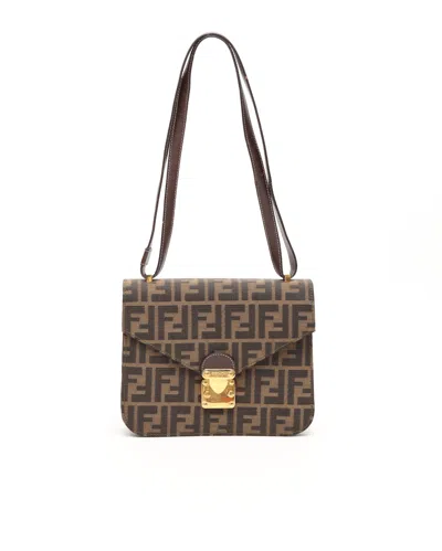 Fendi Zucca Flap Bag In Brown