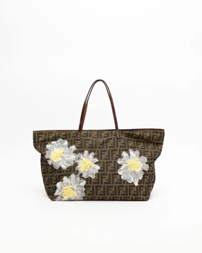 Fendi Zucca Flower Tote Bag In Brown