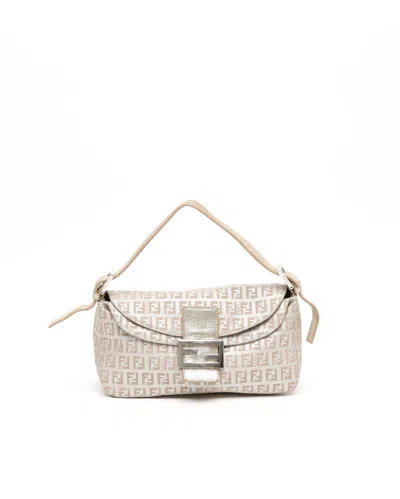 Fendi Zucca Glitter Baguette Bag In Neutral