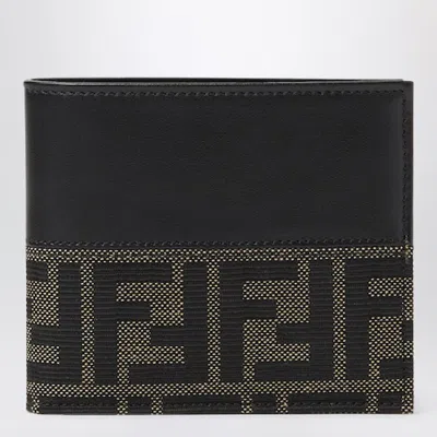 Fendi Zucca Jacquard And Leather Bifold Wallet In Black