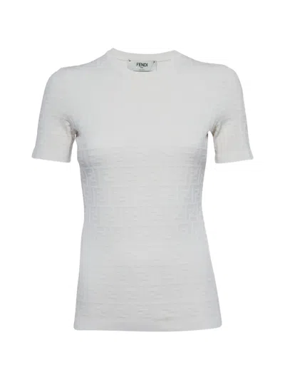 Pre-owned Fendi Zucca Jacquard Knit T-shirt In White