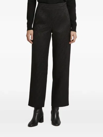 Pre-owned Fendi Zucca Jacquard Wide-leg Trousers In Black