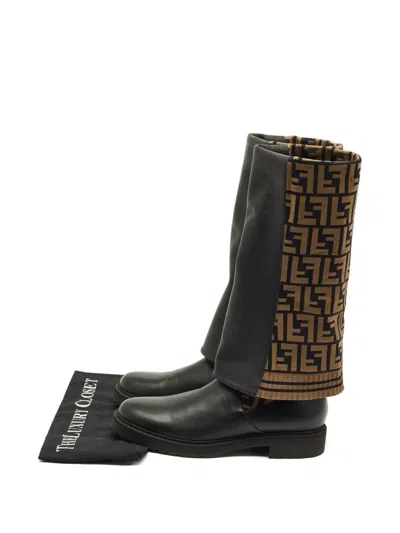 Pre-owned Fendi Zucca Leather Boots In Black