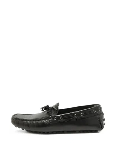 Pre-owned Fendi Zucca Leather Loafers In Black