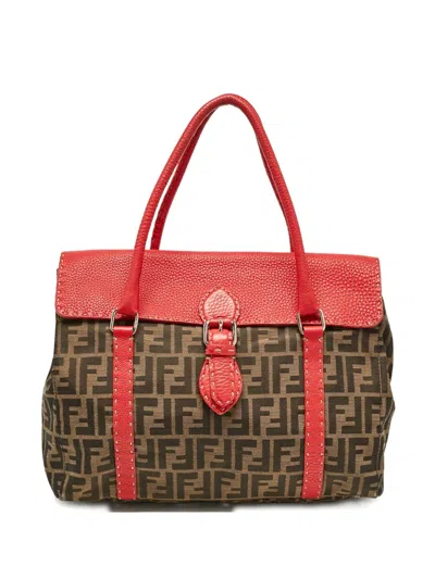 Pre-owned Fendi Zucca Linda Shoulder Bag In Red