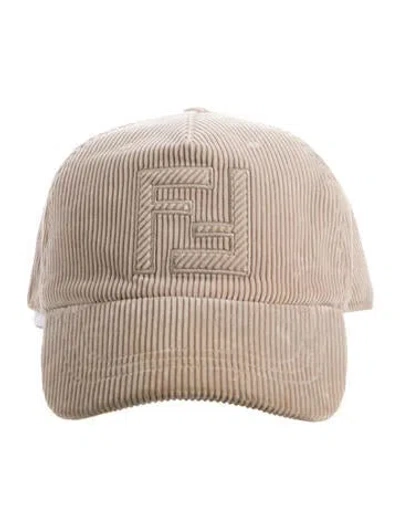 Pre-owned Fendi Zucca Logo Corduroy Cap In Neutrals