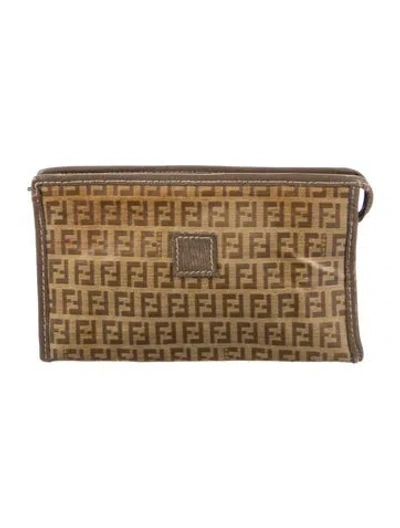 Pre-owned Fendi Zucca Logo Cosmetic Bag In Neutral