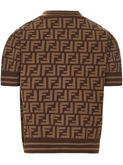 Fendi Kids'  Zucca Logo Jacquard Sweater In Brown