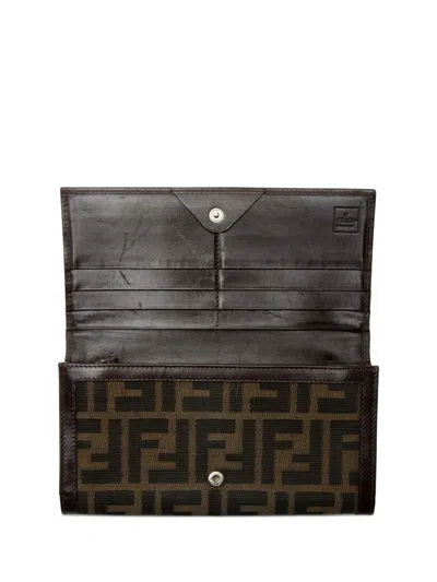 Pre-owned Fendi Zucca Logo Wallet In Brown