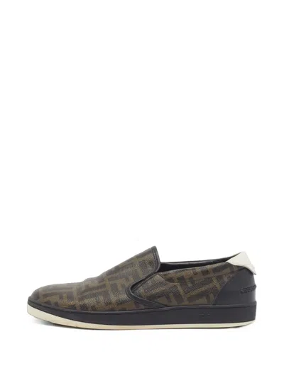 Pre-owned Fendi Zucca Low-top Sneakers In Brown