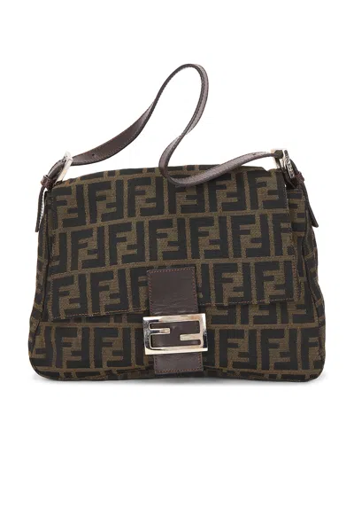 Pre-owned Fendi Zucca Mama Baguette Shoulder Bag In Brown