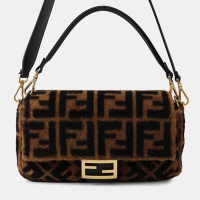 Pre-owned Fendi Zucca Mamma Bucket Brown/black Fur Leather