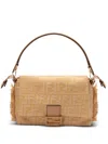 Fendi Medium Mamma Baguette Bag In Beige Jacquard Ff With Raffia Women