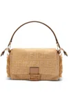 Fendi Medium Mamma Baguette Bag In Beige Jacquard Ff With Raffia Women