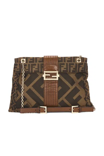 Pre-owned Fendi Zucca Maxi Baguette Flap Shoulder Bag In Brown