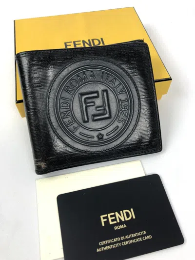 Pre-owned Fendi Zucca Monogram Bifold Wallet In Black