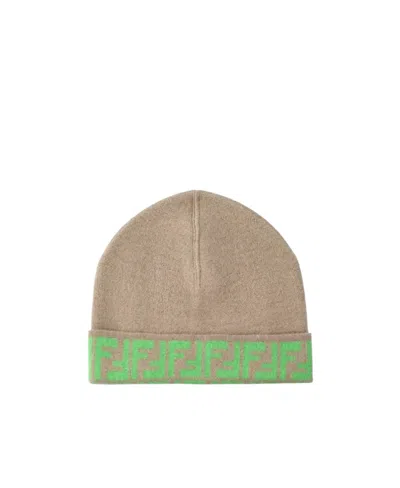 Fendi Zucca-monogram Knitted Beanie In Nude