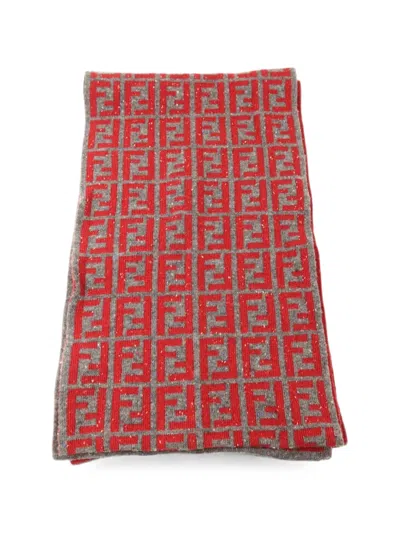 Pre-owned Fendi Zucca Monogram Scarf In Red