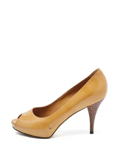 Pre-owned Fendi 105mm Patent Leather Pumps In Brown