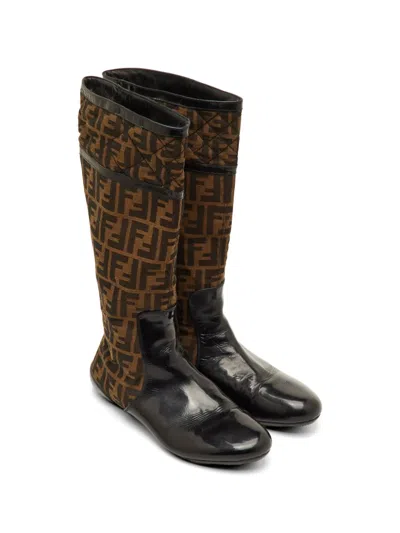 Pre-owned Fendi Zucca Patent-leather Boots In Black