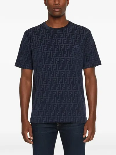 Pre-owned Fendi Zucca Patterned T-shirt In Blue