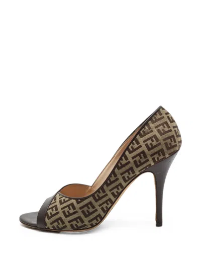 Pre-owned Fendi Zucca Peep-toe Sandals In Brown