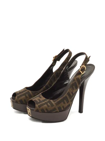 Pre-owned Fendi Zucca Platform Sandals In Brown