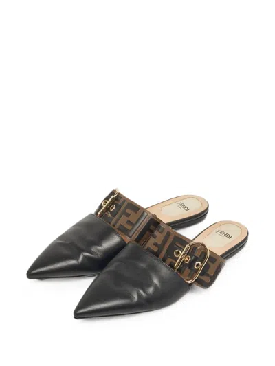 Pre-owned Fendi Zucca Pointed-toe Mules In Black